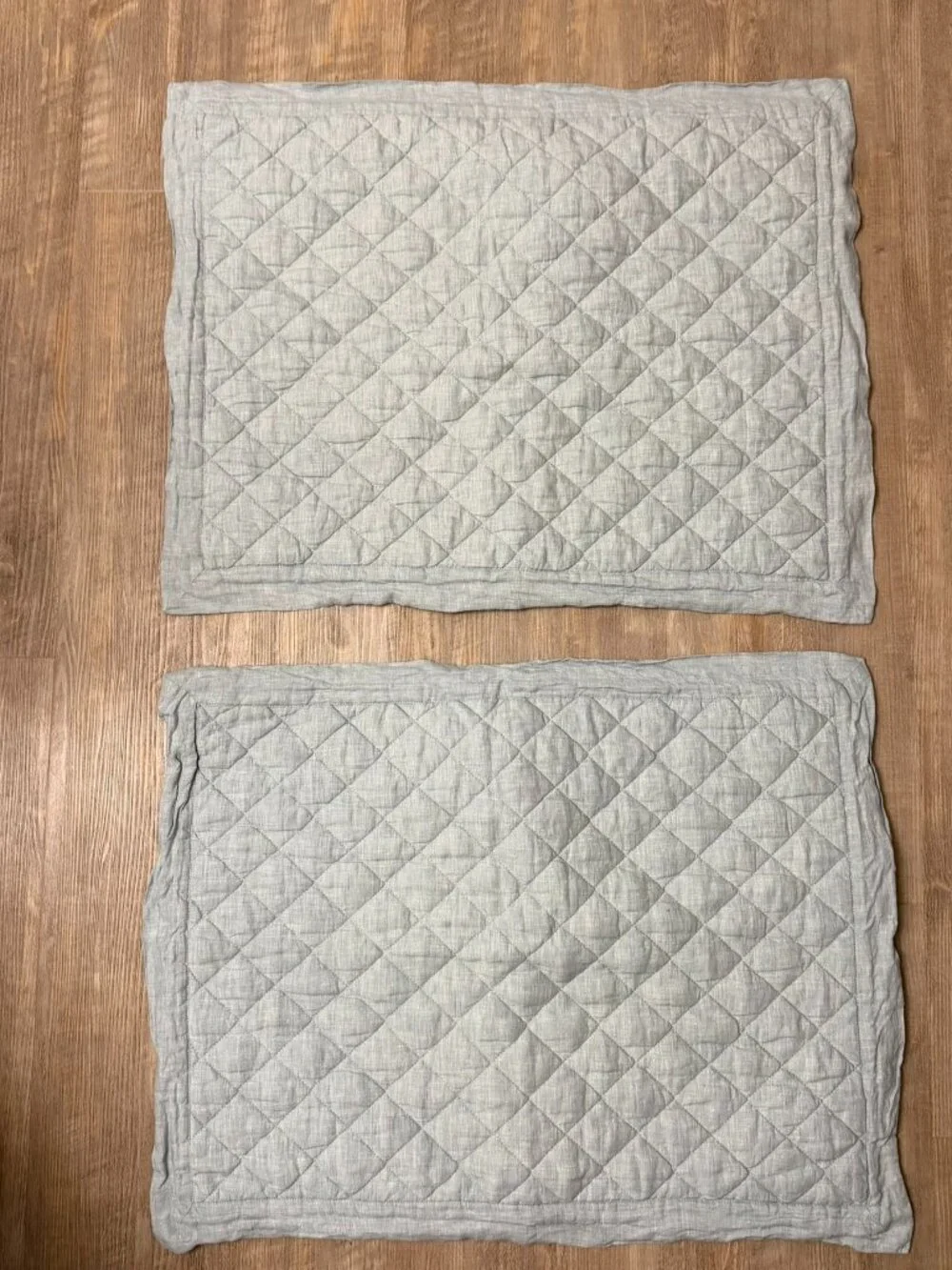 Pottery Barn Belgian Flax Linen Diamond Quilted Chambray Standard Shams Set of 2